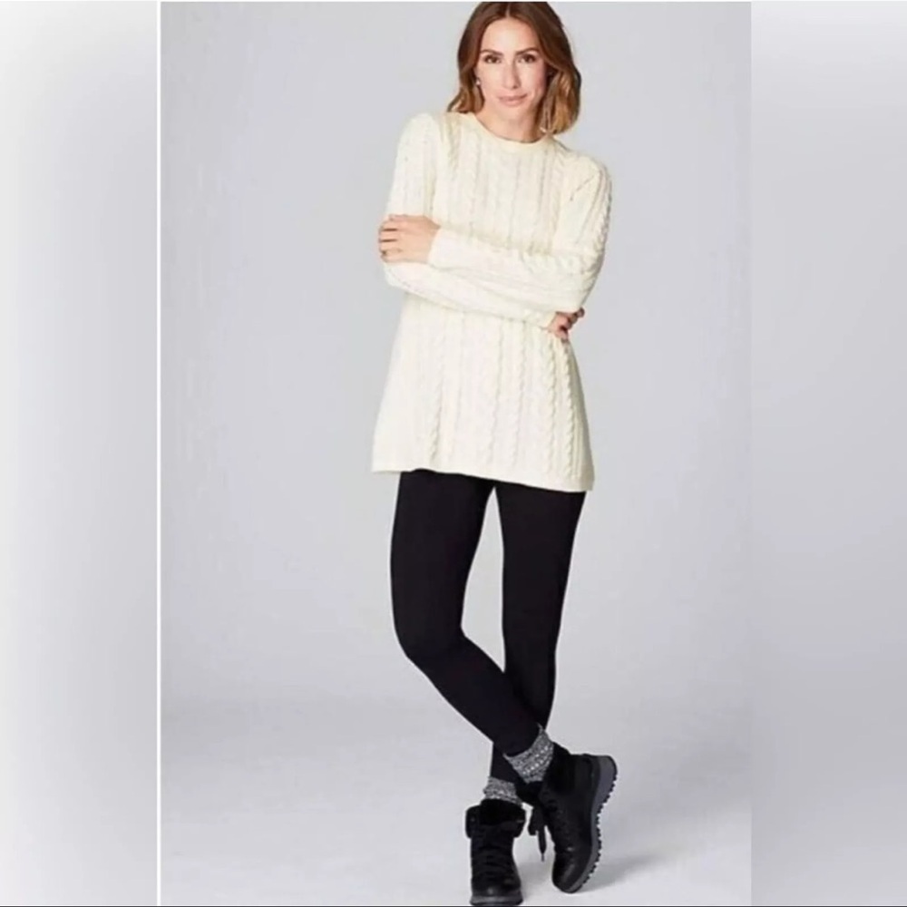 J. Jill cable knit chenille tunic length crewneck Ivory Sz L sweater new - Picture 3 of 10